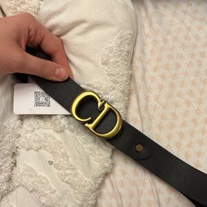 Christian Dior Black Leather Belt with Gold Buckle